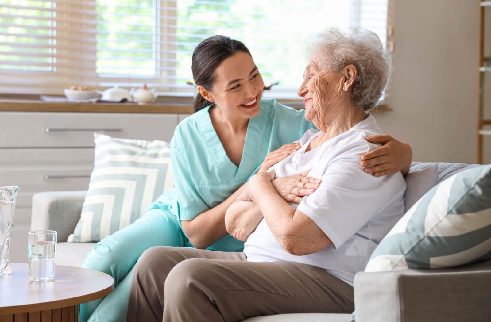 a respite care worker showing support to a senior in need of aid.